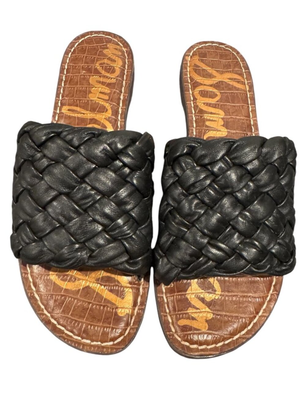 Sam Edelman Griffin Woven Leather Slide Sandals Black Women’s 8.5 EUC